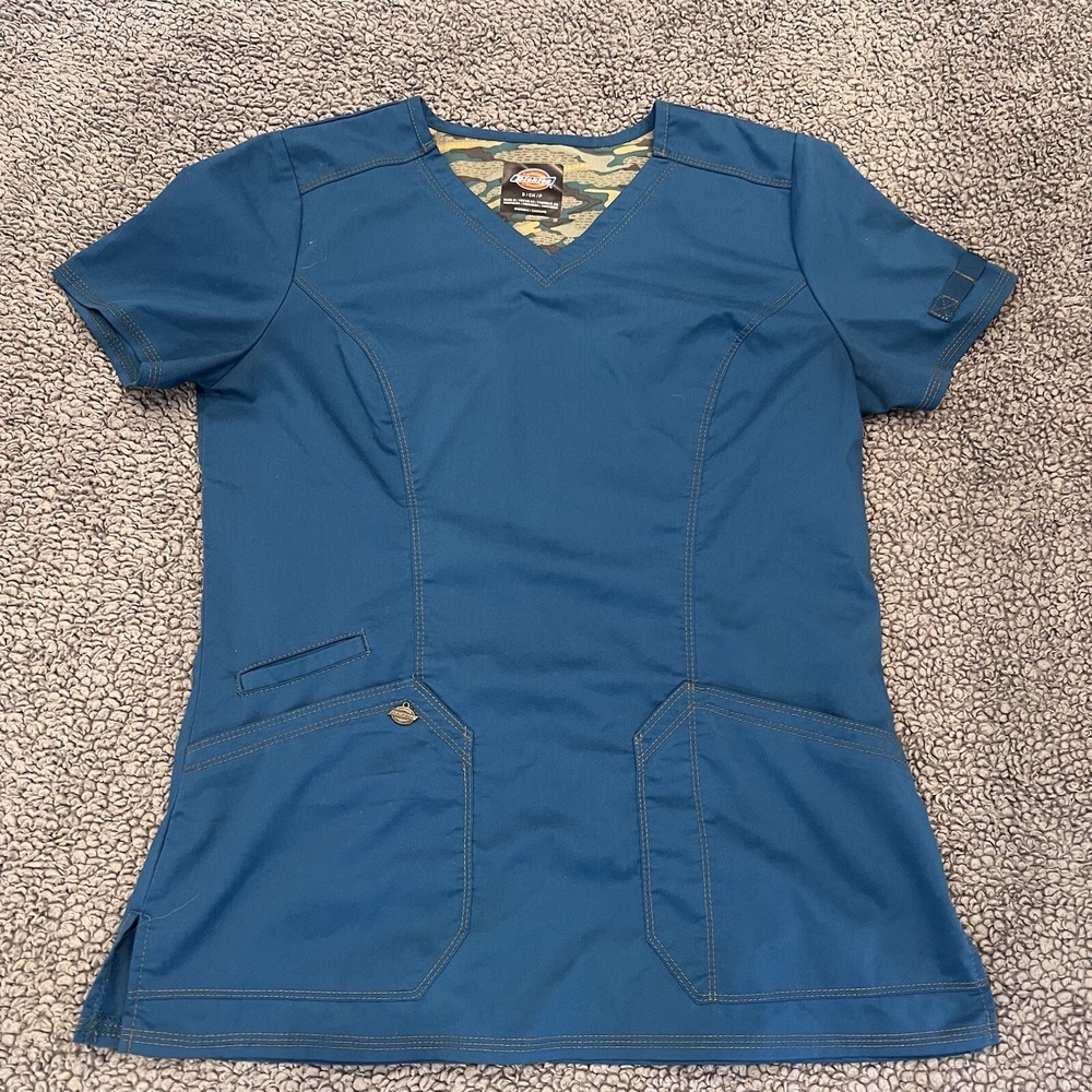 Dickies Shirt Womens Small Scrubs Blue V Neck  Nurse Short Sleeve‎ Adults Casual